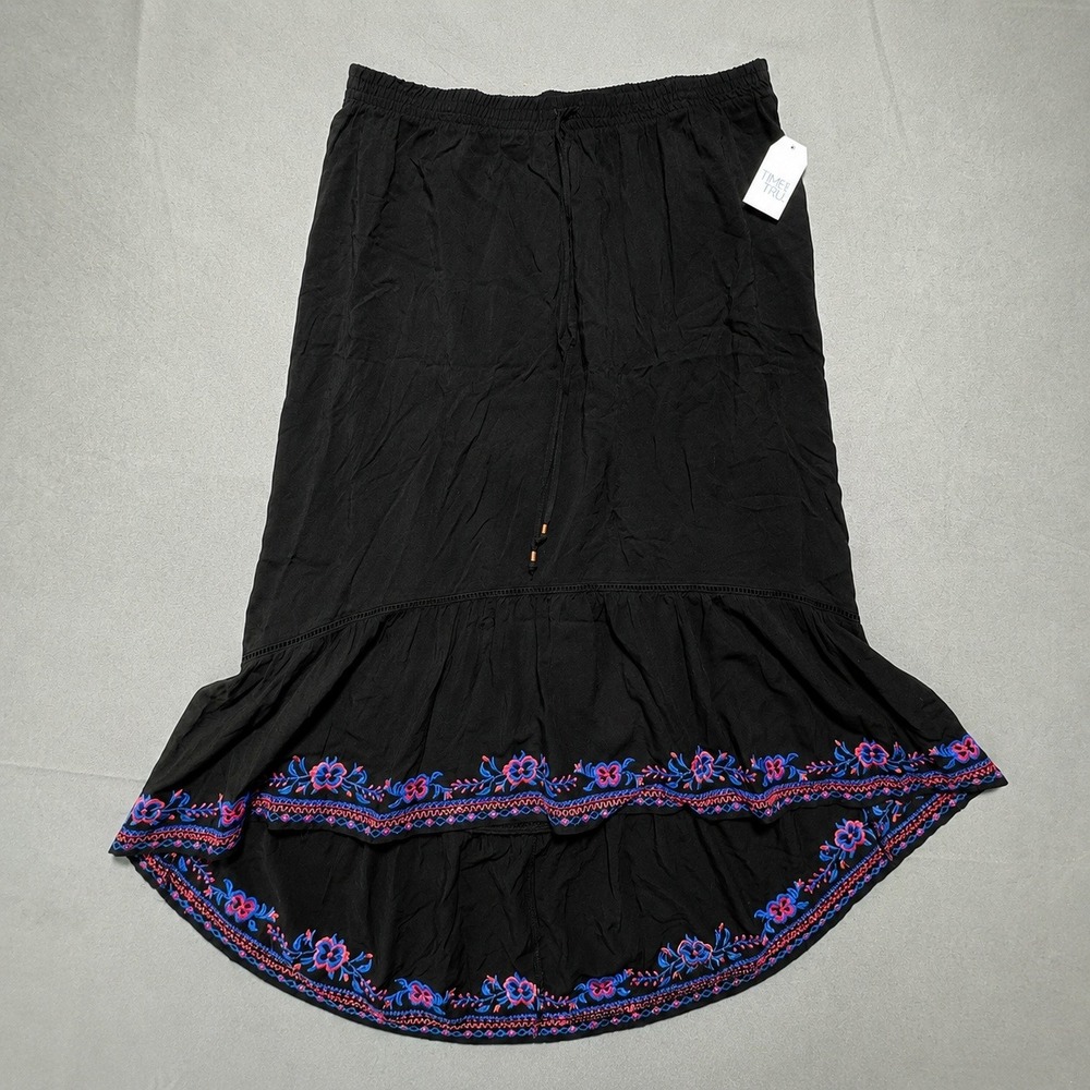 Time and Tru Womens XXXL 3XG 22 Black Embroidered High Low Maxi Skirt TTL28735